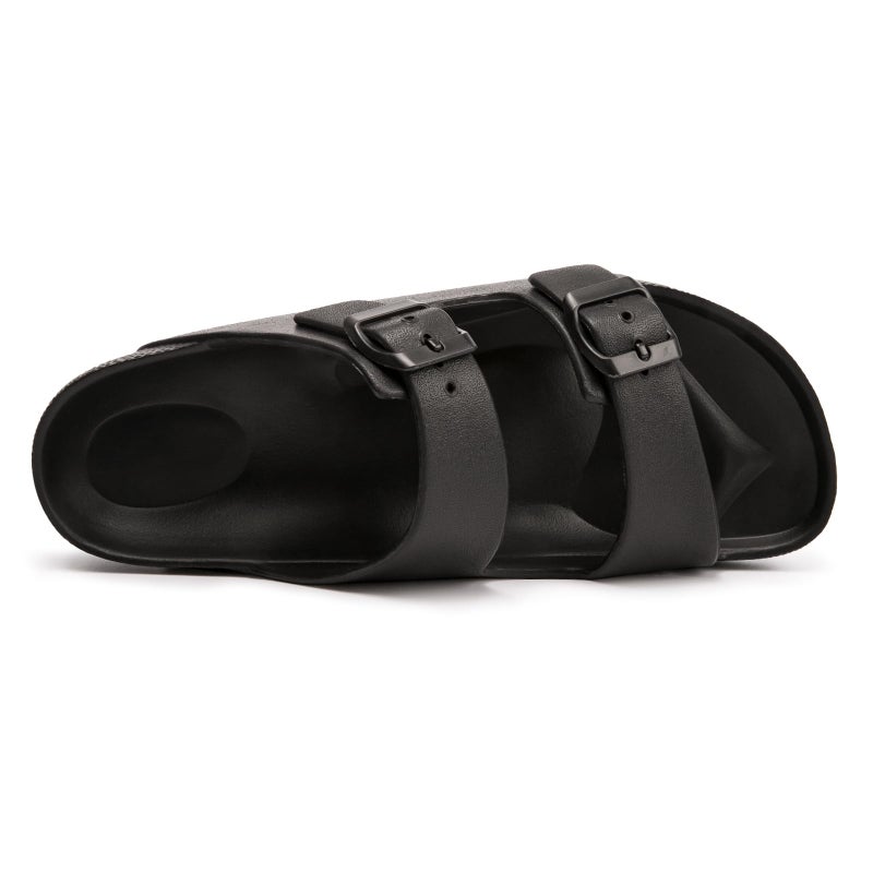 FUNKYMONKEY Women's Comfort Slides, Adjustable Double Buckle with Arch Support EVA Non-Slip Flat Sandals for Vacation & Daily Wear (6 M US-Women, Black) - Image 4